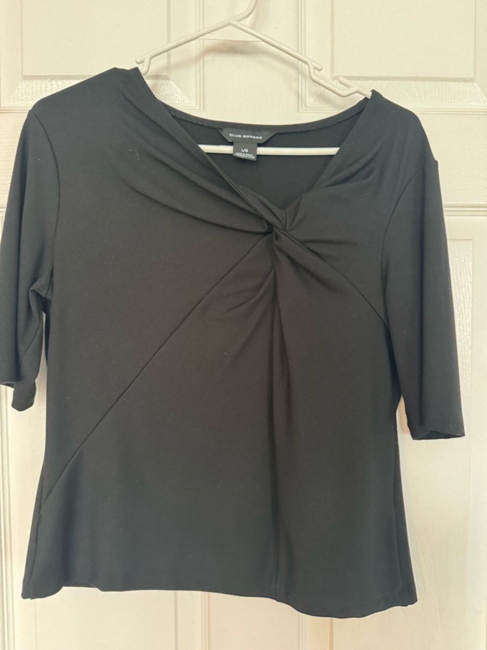 Club Monaco Black Short-Sleeve Twist-Front Top